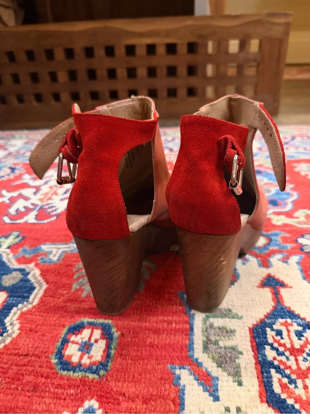 Free People Red Leather & Suede Platform Clog with Back Strap Size 39